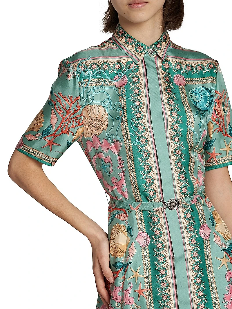 Underwater Barocco Foulard Silk Twill Shirtdress