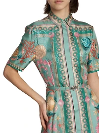 Underwater Barocco Foulard Silk Twill Shirtdress