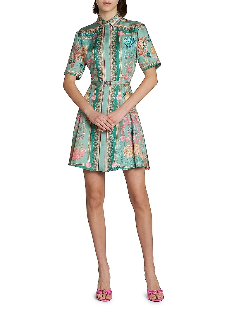Underwater Barocco Foulard Silk Twill Shirtdress