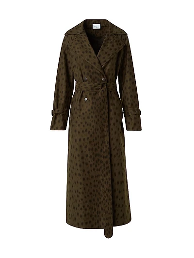 Leopard Print Gabardine Maxi Trench Coat