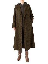 Leopard Print Gabardine Maxi Trench Coat