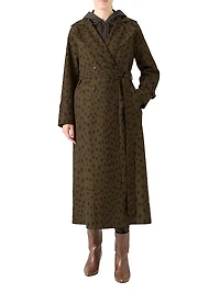 Leopard Print Gabardine Maxi Trench Coat