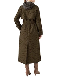 Leopard Print Gabardine Maxi Trench Coat