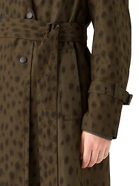 Leopard Print Gabardine Maxi Trench Coat