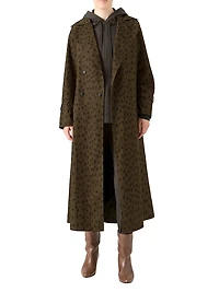 Leopard Print Gabardine Maxi Trench Coat