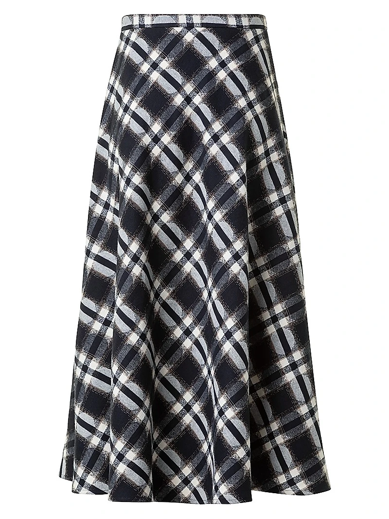 Plaid Cotton A-line Midi-Skirt