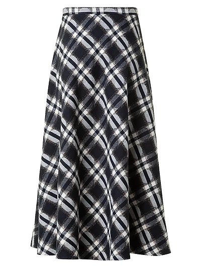 Plaid Cotton A-line Midi-Skirt