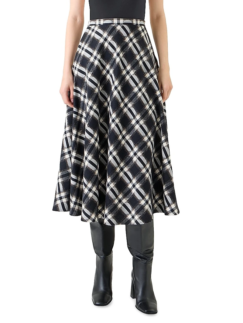 Plaid Cotton A-line Midi-Skirt
