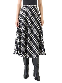 Plaid Cotton A-line Midi-Skirt
