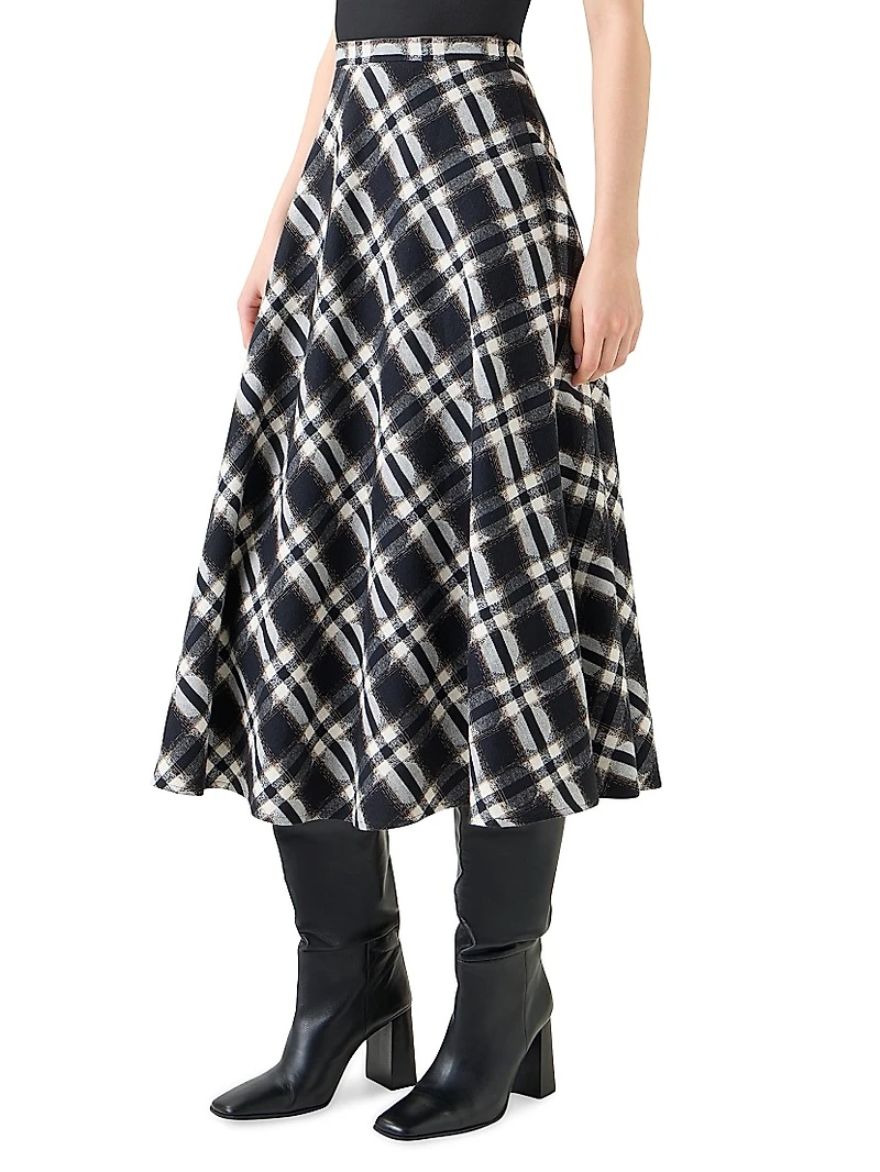 Plaid Cotton A-line Midi-Skirt