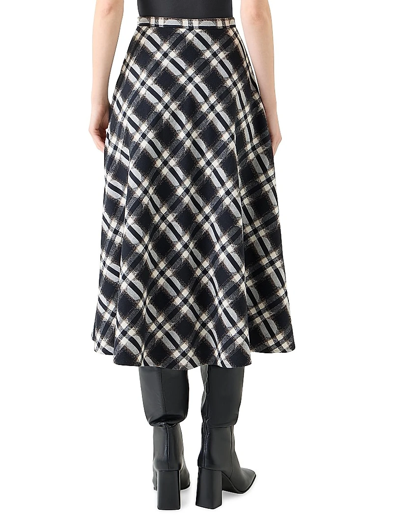 Plaid Cotton A-line Midi-Skirt