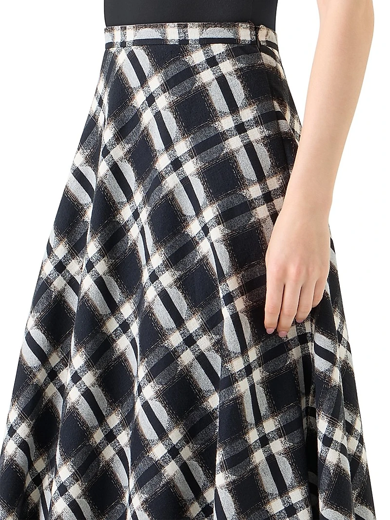 Plaid Cotton A-line Midi-Skirt