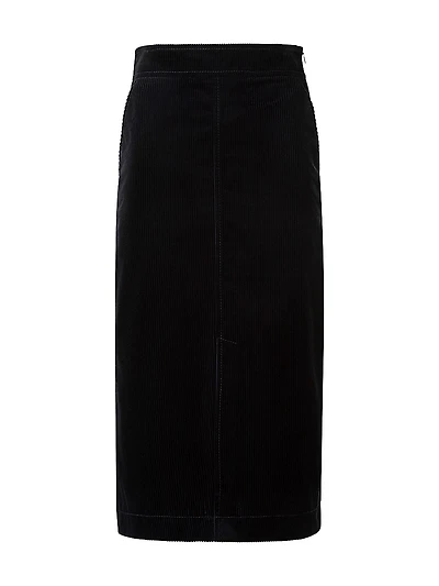 Corduroy Straight Midi-Skirt