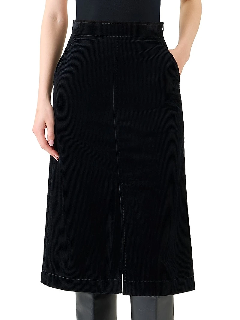 Corduroy Straight Midi-Skirt