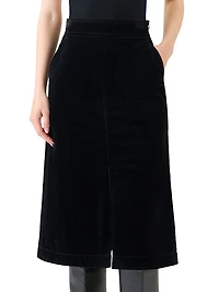 Corduroy Straight Midi-Skirt
