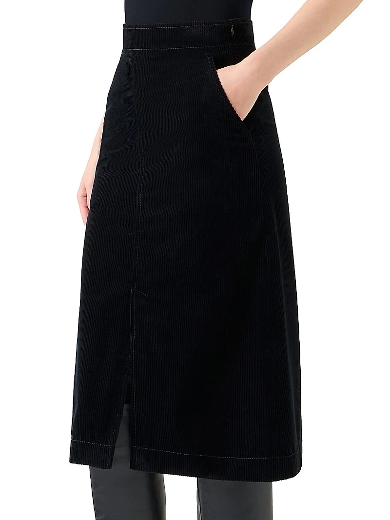 Corduroy Straight Midi-Skirt