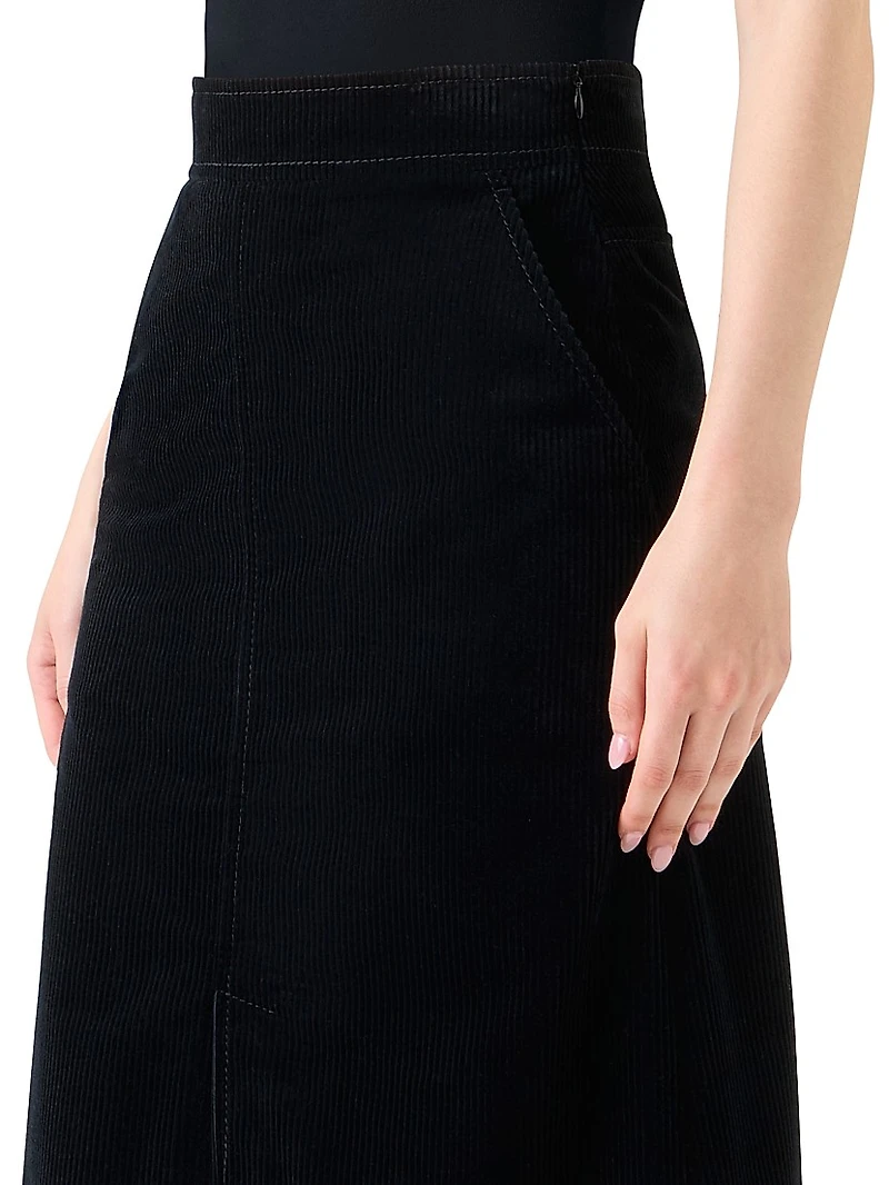 Corduroy Straight Midi-Skirt