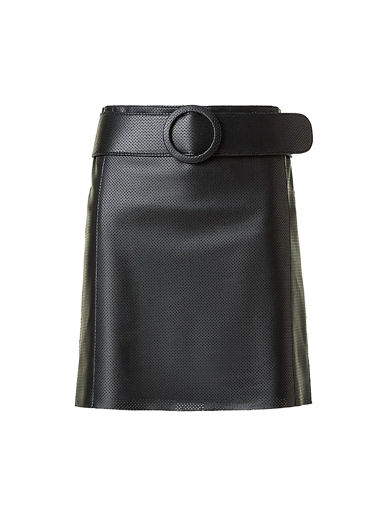 Belted Pin Dot Leather Miniskirt