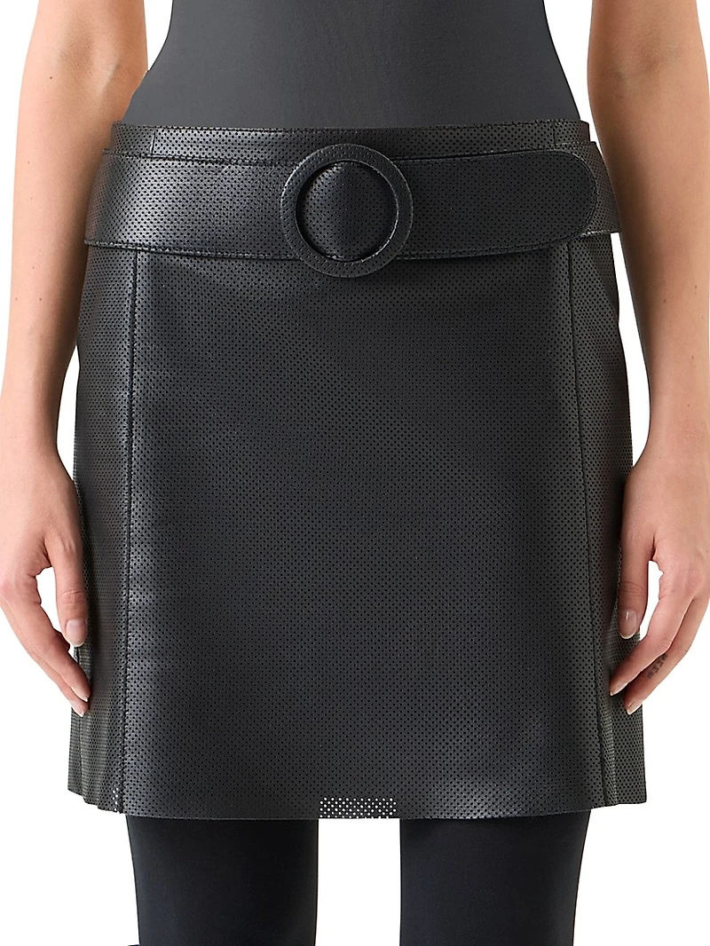 Belted Pin Dot Leather Miniskirt