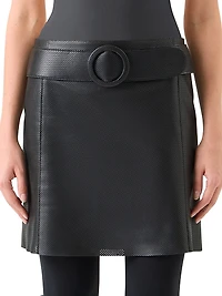 Belted Pin Dot Leather Miniskirt