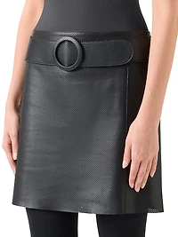 Belted Pin Dot Leather Miniskirt