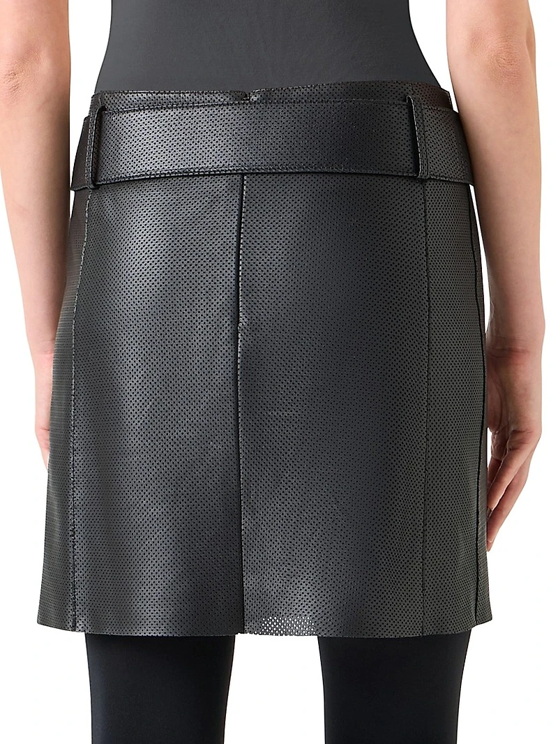 Belted Pin Dot Leather Miniskirt