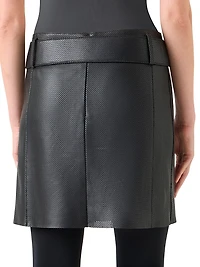 Belted Pin Dot Leather Miniskirt