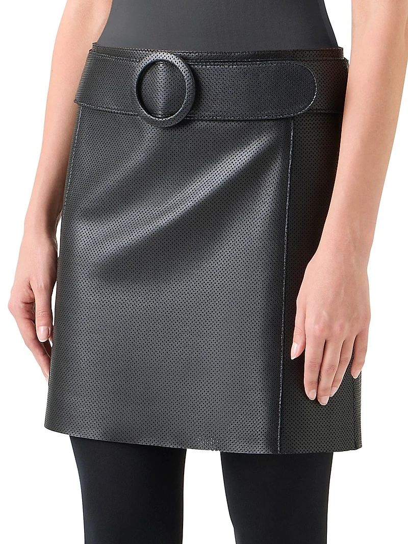 Belted Pin Dot Leather Miniskirt