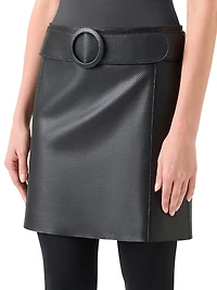 Belted Pin Dot Leather Miniskirt