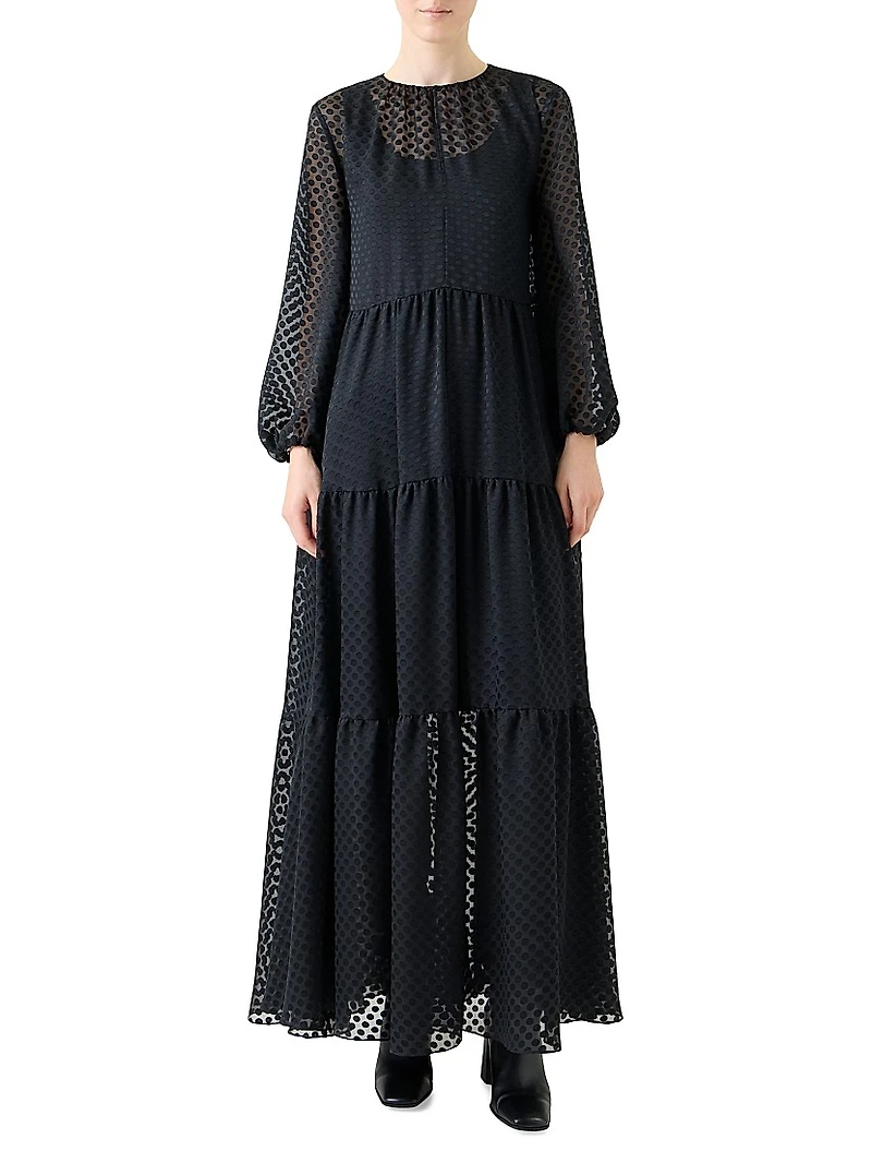 Dot Devoré Boho A-line Maxi Dress