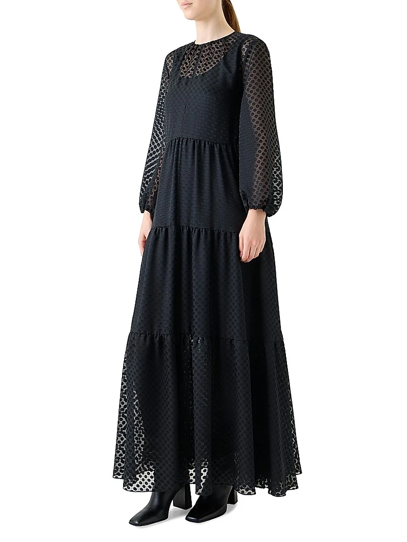 Dot Devoré Boho A-line Maxi Dress