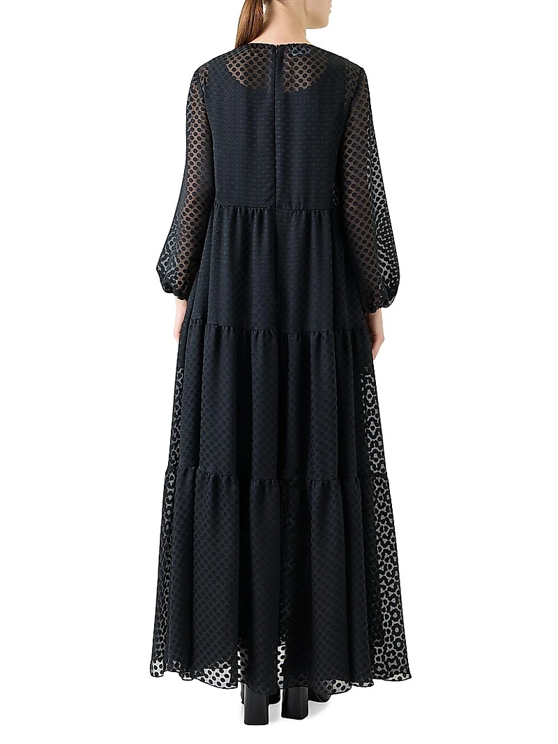 Dot Devoré Boho A-line Maxi Dress