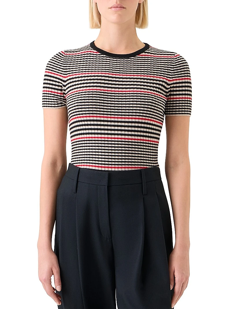 Striped Rib-Knit Virgin Wool Top
