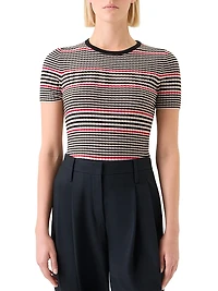 Striped Rib-Knit Virgin Wool Top