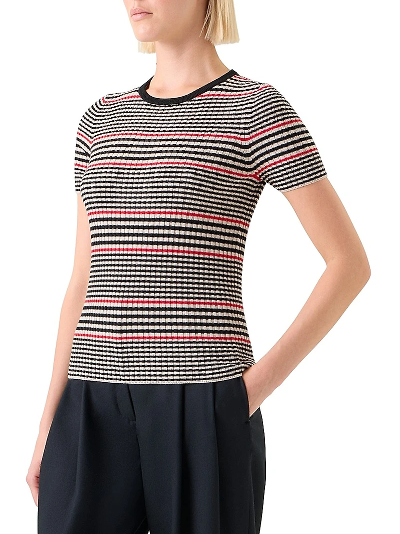 Striped Rib-Knit Virgin Wool Top
