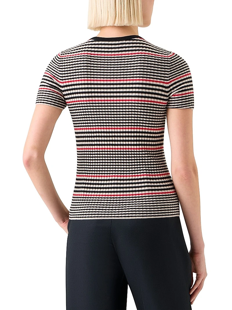 Striped Rib-Knit Virgin Wool Top