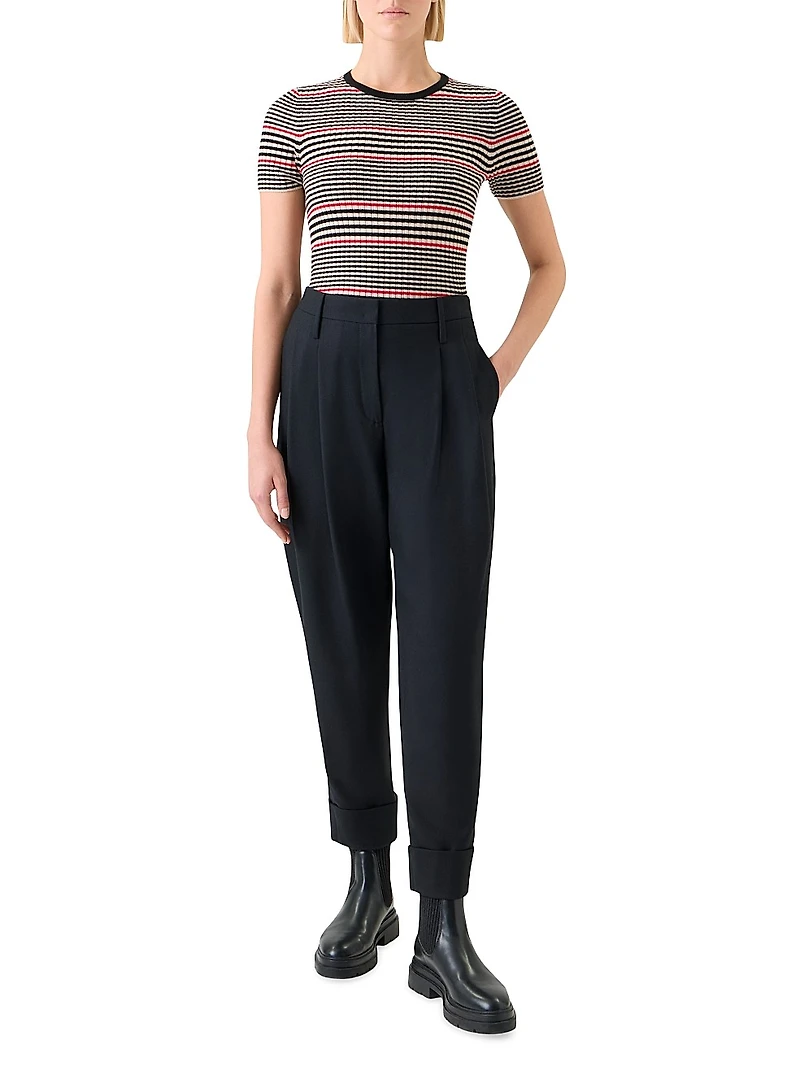 Striped Rib-Knit Virgin Wool Top