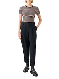 Striped Rib-Knit Virgin Wool Top