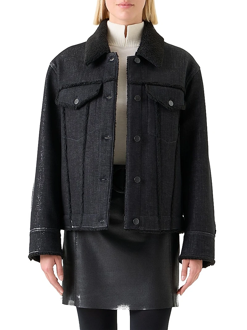 Faux-Fur Trim Denim Jacket