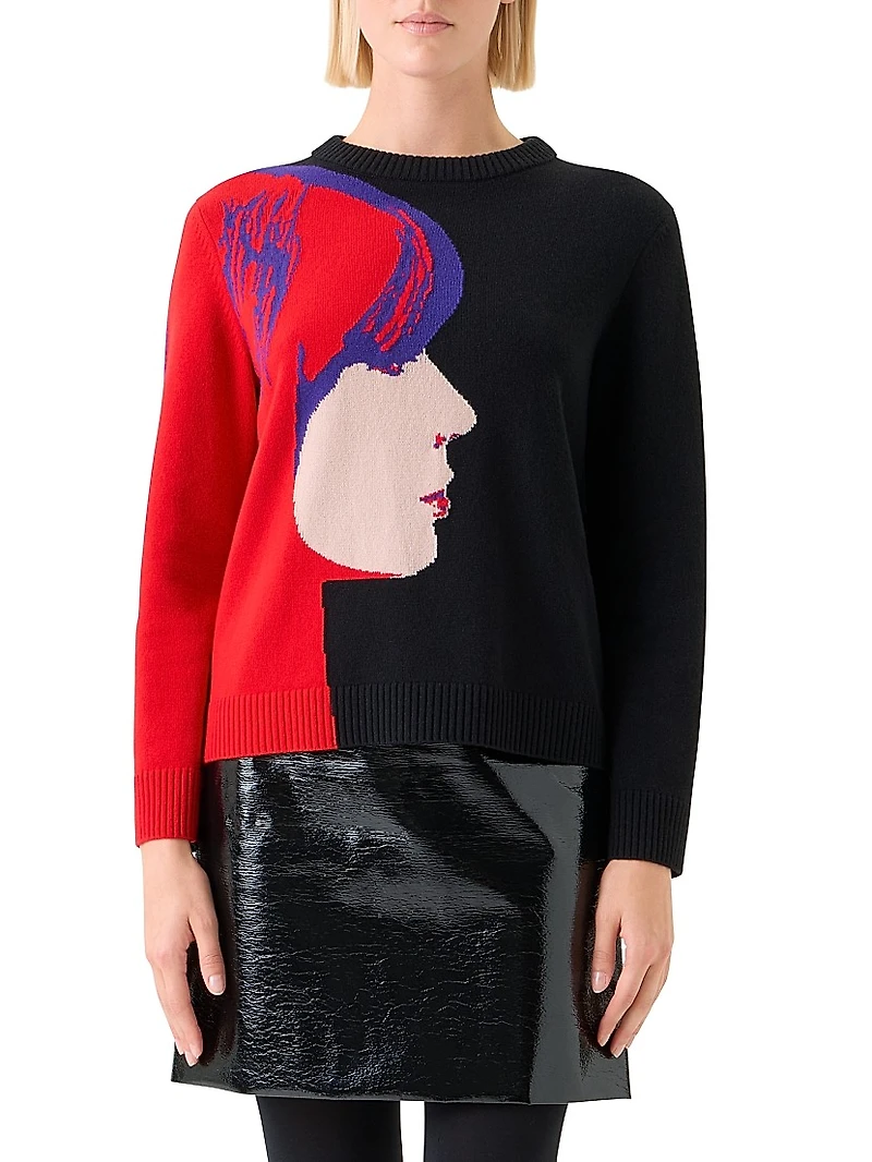 Francoise Hardy Graphic Virgin Wool-Cashmere Sweater