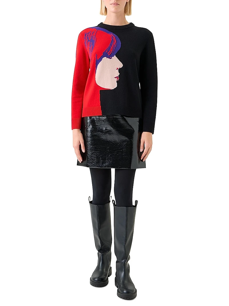 Francoise Hardy Graphic Virgin Wool-Cashmere Sweater