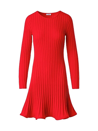 Rib-Knit Wool Flured Minidress