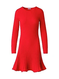 Rib-Knit Wool Flured Minidress
