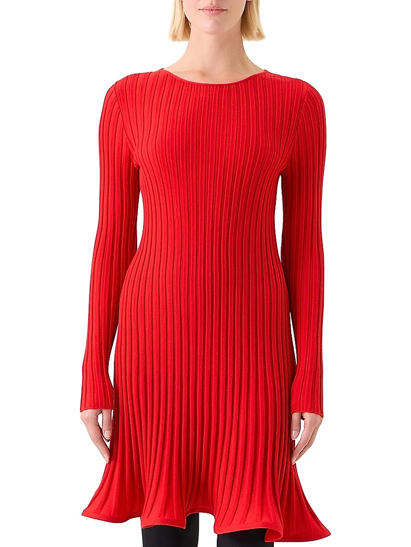 Rib-Knit Wool Flured Minidress
