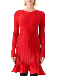 Rib-Knit Wool Flured Minidress