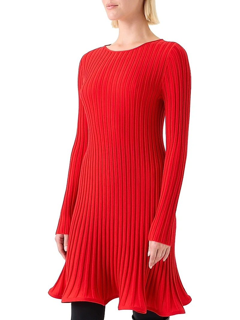 Rib-Knit Wool Flured Minidress