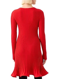 Rib-Knit Wool Flured Minidress