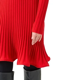Rib-Knit Wool Flured Minidress