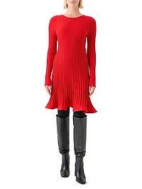 Rib-Knit Wool Flured Minidress