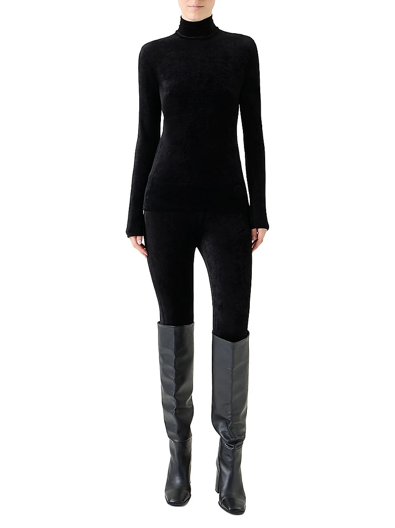 Velvet Jersey Turtleneck Top